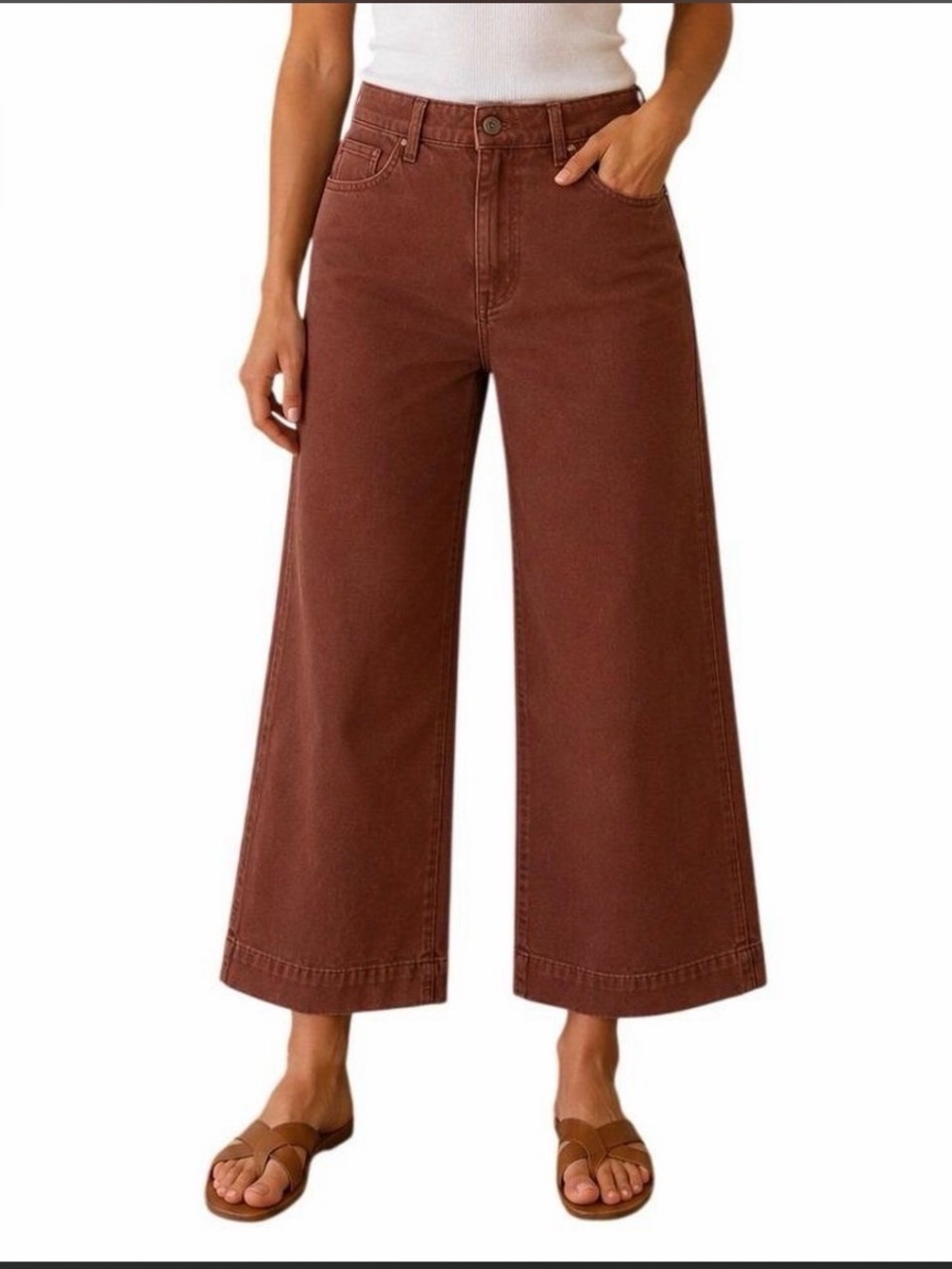 Quince Mahogany Brown Crop Ankle Wide Leg Soft Denim Pants Women’s Size 29